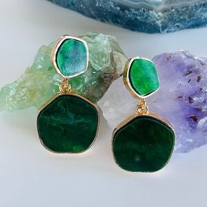 Malachite Imitation earrings, Statement earrings, Gold earrings, Gift earrings